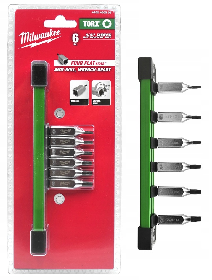 4932480563 MILWAUKEE ZESTAW NASADEK BIT�W TORX BITY BIT  T8-T27 1/4'' 6zt