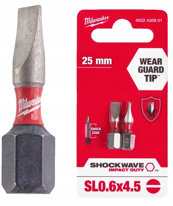 4932430901 Milwaukee Bity do wkr�tarki P�aski SL 0.6x4.5 25mm 2szt 