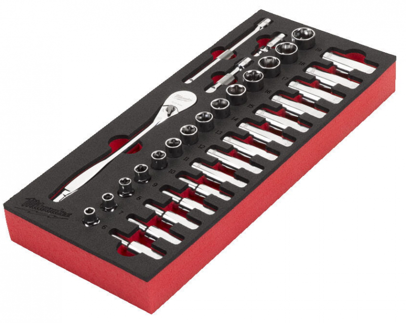 4932479825 Wk�adka piankowa z grzechotk� i nasadkami 3/8'' 32el Milwaukee 