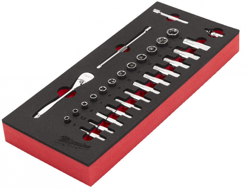 4932479824 Wk�adka piankowa z grzechotk� i nasadkami 1/4'' 28el Milwaukee