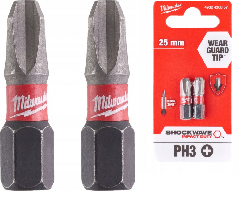 4932430857 MILWAUKEE SHOCKWAVE BIT PH3 x 25mm UDAROWY 2szt