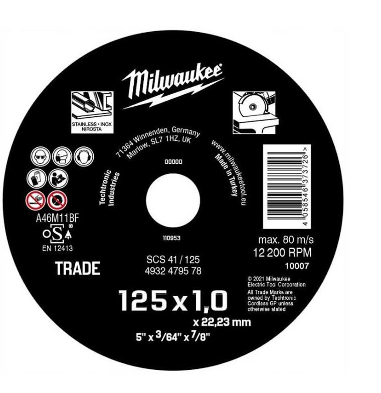 4932479578 Tarcza do ci�cia stali fi 125 x 1 mm INOX MILWAUKEE
