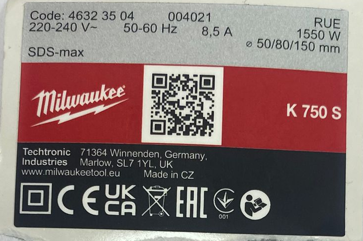 4931487203 MILWAUKEE Tabliczka Znamionowa Naklejka do K 750S
