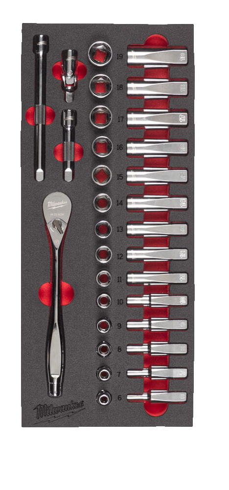 4932479825 Wk�adka piankowa z grzechotk� i nasadkami 3/8'' 32el Milwaukee 