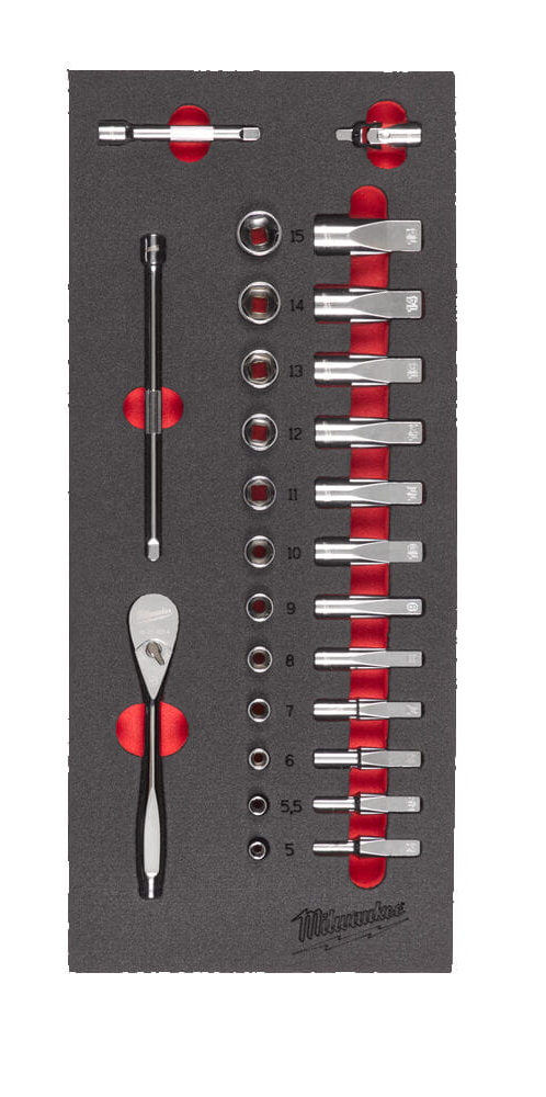 4932479824 Wk�adka piankowa z grzechotk� i nasadkami 1/4'' 28el Milwaukee