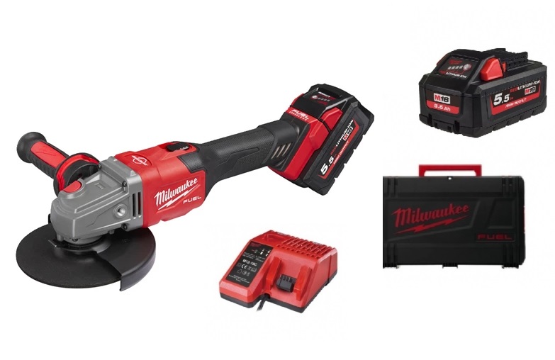 Milwaukee Szlifierka K�towa 125mm z w��cznikiem suwakowym   M18 FHSAG125XB-552X 2x5.5Ah + �adowarka 