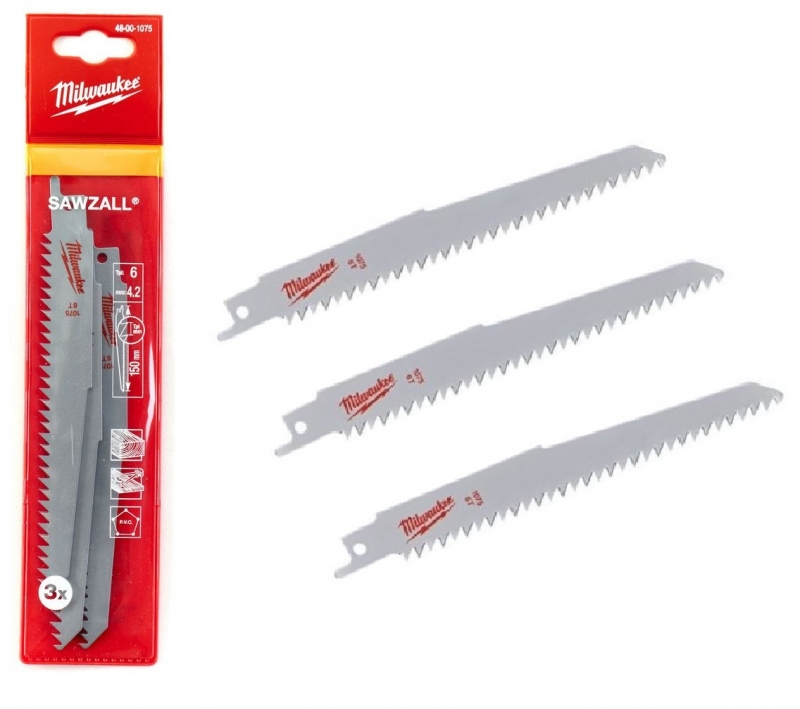 48001075 Milwaukee Zestaw 3 Brzeszczot�w do Pi�y Szablastej DO DREWNA I TWORZYW SZTUCZNYCH 150 MM