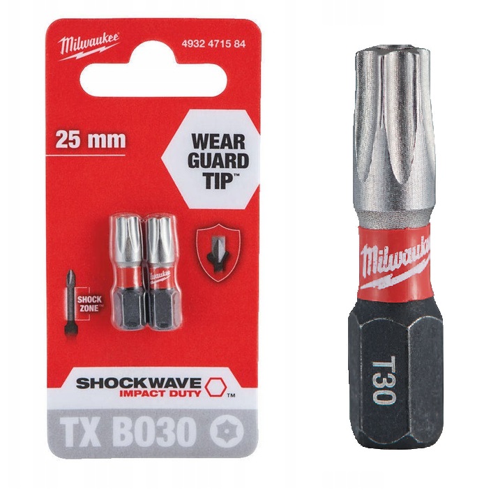 4932471584 Milwaukee BIT Torx Gwiazdka 25mm T30 z otworem 2szt