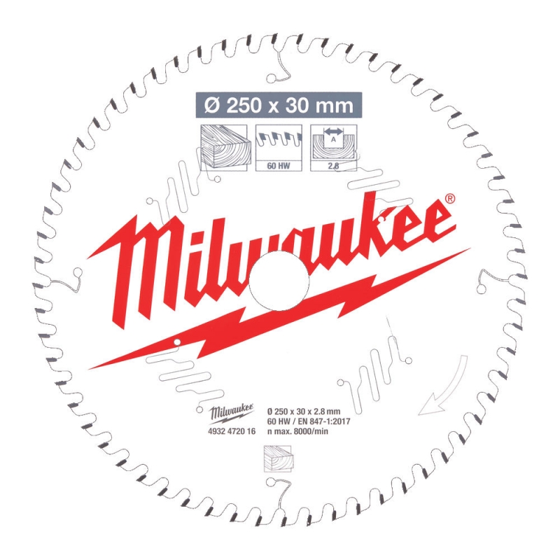 4932472016 Milwaukee Tarcza Tn�ca Widiowa 250mm x 30otw�r x60Z 