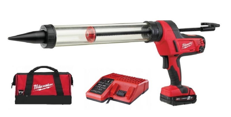 4933441808 Milwaukee C18 PCG/600T-201B Akumulatorowy Pistolet do kleju 600ML + Bateria + �adowarka