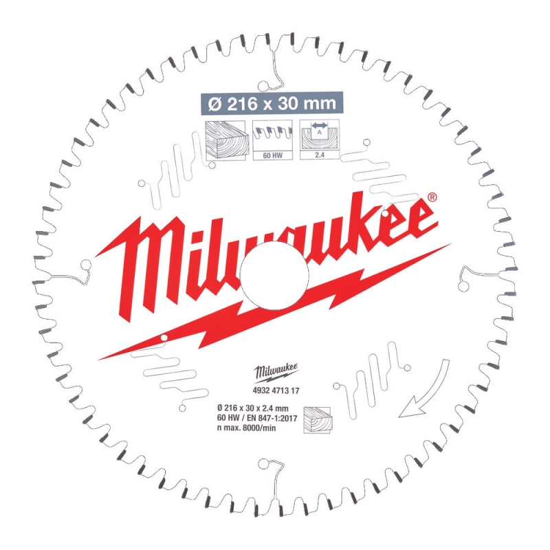 4932471317  Milwaukee Tarcza Tn�ca Widiowa 216mm x 30otw�r x 60Z 