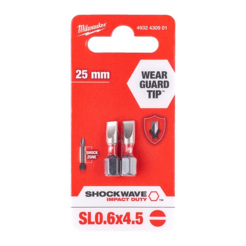 4932430901 Milwaukee Bity do wkr�tarki P�aski SL 0.6x4.5 25mm 2szt 