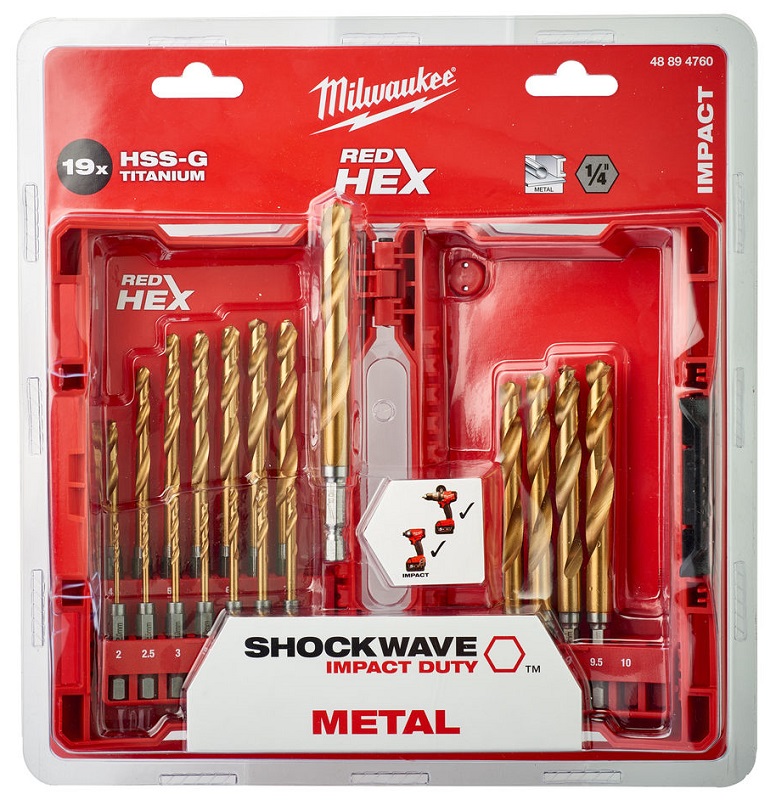 Zestaw Wierte� do metalu 19szt HSS-G do wkretarek IMPACT RED HEX
