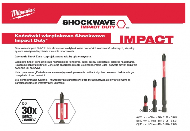 4932430856 Milwaukee Bit UDAROWY PH2x90mm IMPACT D�UGI 