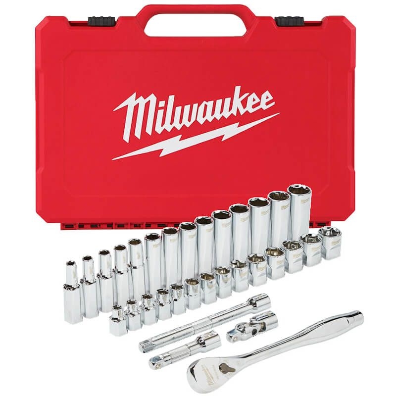 4932464945 Milwaukee Zestaw Nasadek z Grzechotką 3/8 6-19mm Metryczne 32szt