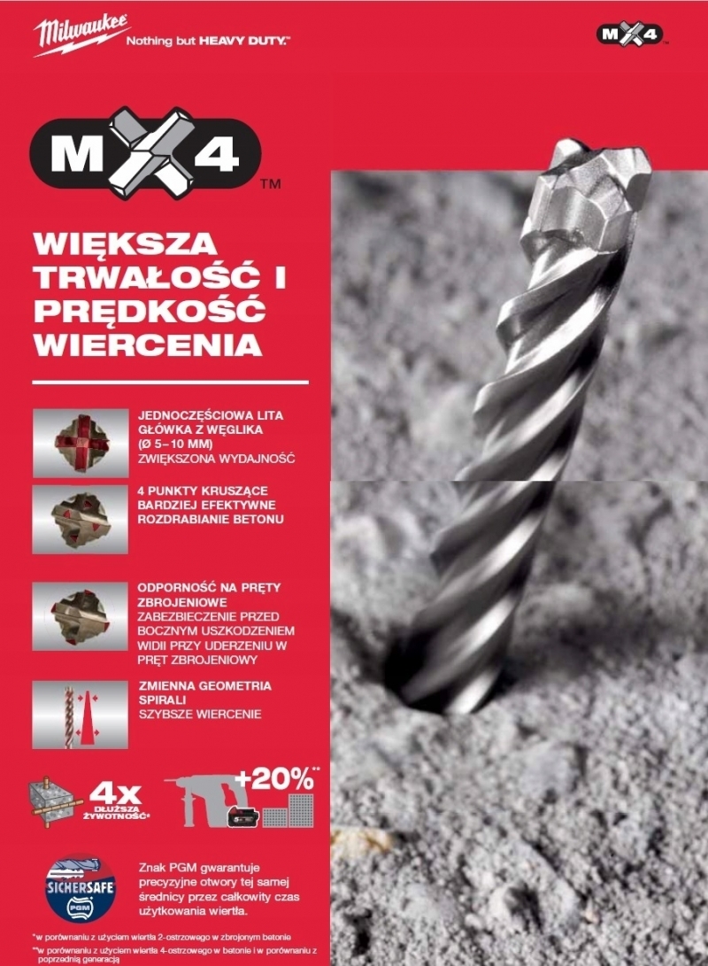 4932399326 Milwaukee Wiert�o SDS+ PLUS MX4  8/350/400 4-ostrzowe