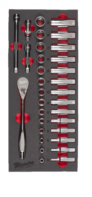4932479825 Wk�adka piankowa z grzechotk� i nasadkami 3/8'' 32el Milwaukee 