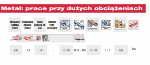 48005787 Milwaukee Brzeszczot do metalu du�e obci��enia  230mm 3-10mm 1.8Z�b