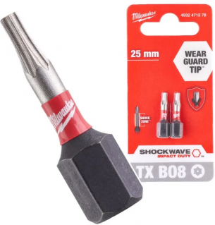 4932471578 Milwaukee BIT Torx Gwiazdka 25mm T08 z otworem 2szt 