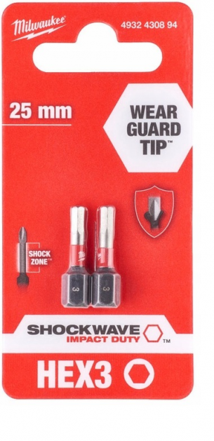 4932430894 Milwaukee BIT HEX IMBUS 3mm 2szt 25mm