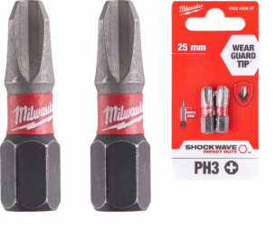 4932430857 MILWAUKEE SHOCKWAVE BIT PH3 x 25mm UDAROWY 2szt