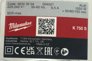 4931487203 MILWAUKEE Tabliczka Znamionowa Naklejka do K 750S