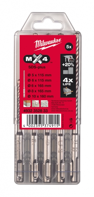 4932352833  Milwaukee Zestaw Wierte� SDS+ 5szt  MX4 4-ostrzowe