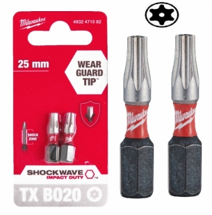 4932471582 Milwaukee Bit Torx Gwiazdka 25mm TX20 z otworem 2szt