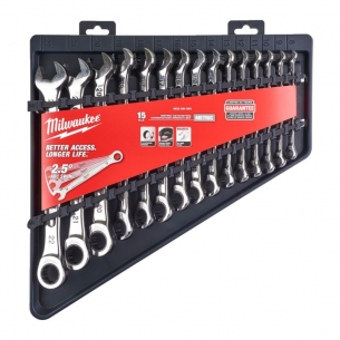 4932464994 Milwaukee Zestaw Kluczy P�asko-Oczkowych z Grzechotk� 15szt MAX Bite 8-22mm 